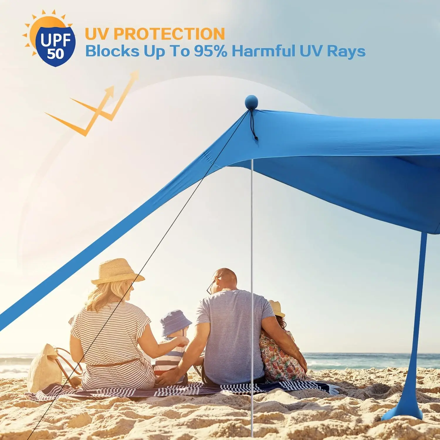 Beach Canopy Beach Tent 7.5X7.5 FT Beach Shade Canopy UPF50+ Sun Protection Easy Installation for Outdoor Camping