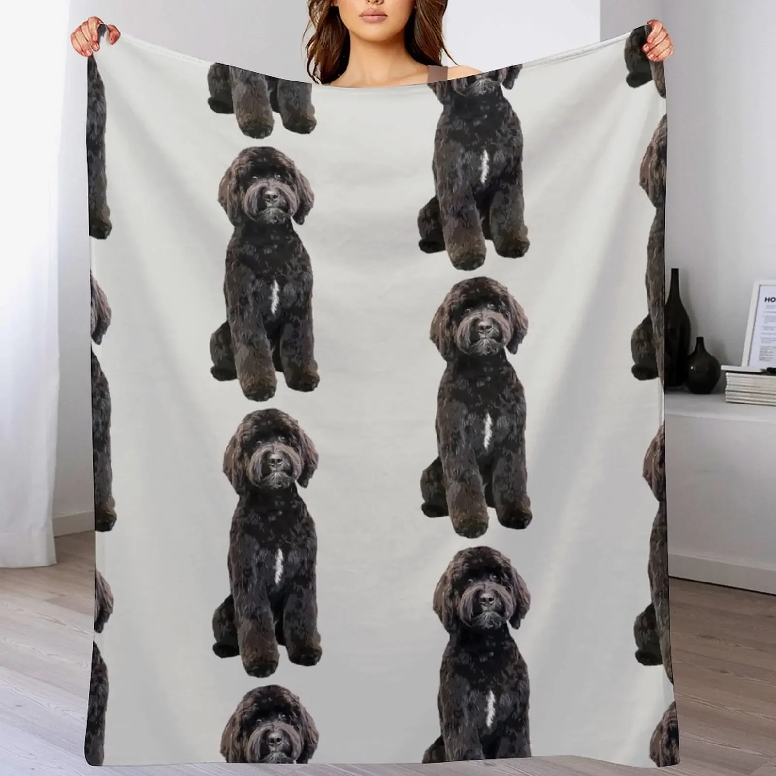 Black Labradoodle Goldendoodle Throw Blanket Flannel cosplay anime Hair Blankets