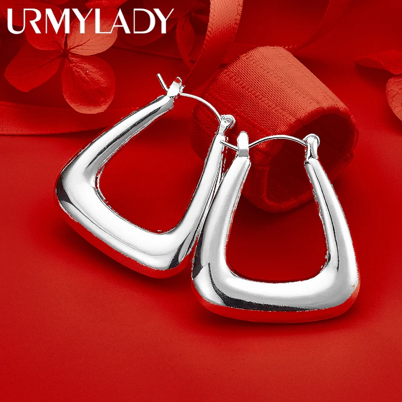 URMYLADY 925 Sterling Silver Luxury Smooth Triangle Clip Earrings for Women's Ear Clips Wedding Party Fashion Charm Jewelry