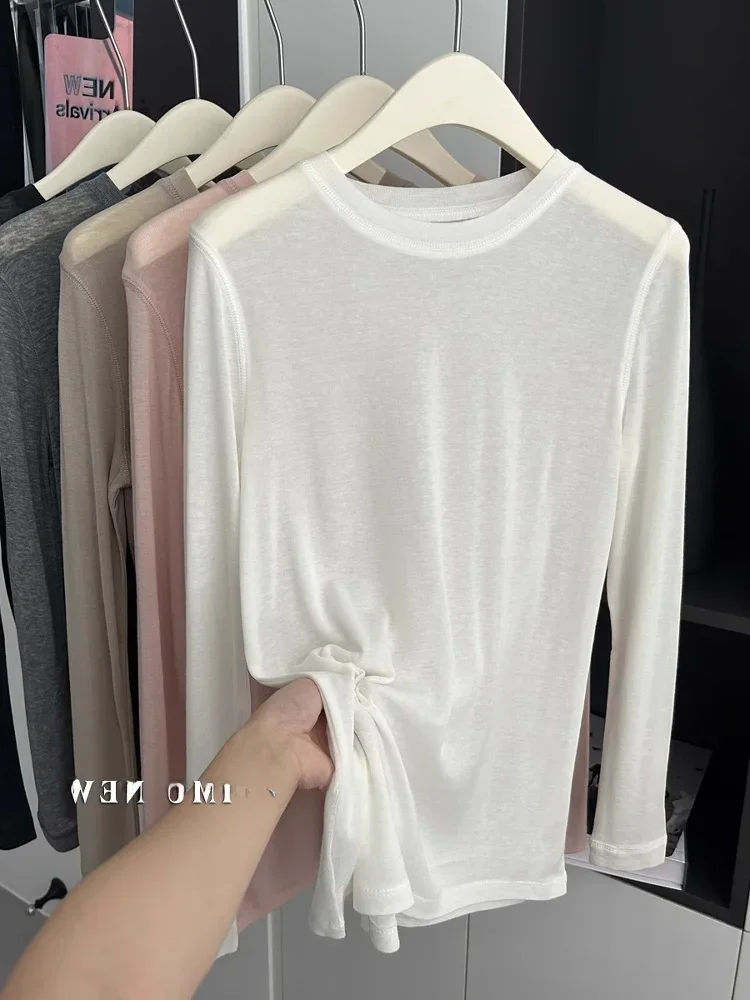 White Loose Silk Long Sve Base irt Summer Thin Sun Protection Cover up Top Breathable T-irt Women's Faion Cotton Blend