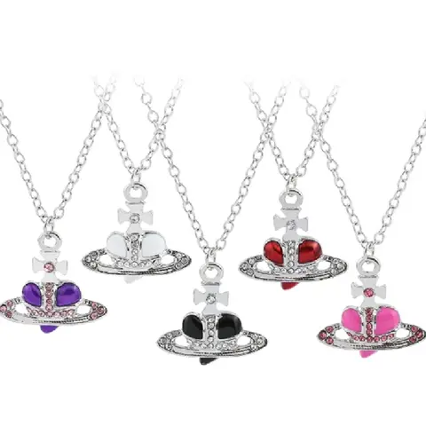 1 Pcs Classic Vintage Style Saturn Drop Color Paint Inlaid With Diamonds Ladies Fashion Necklace