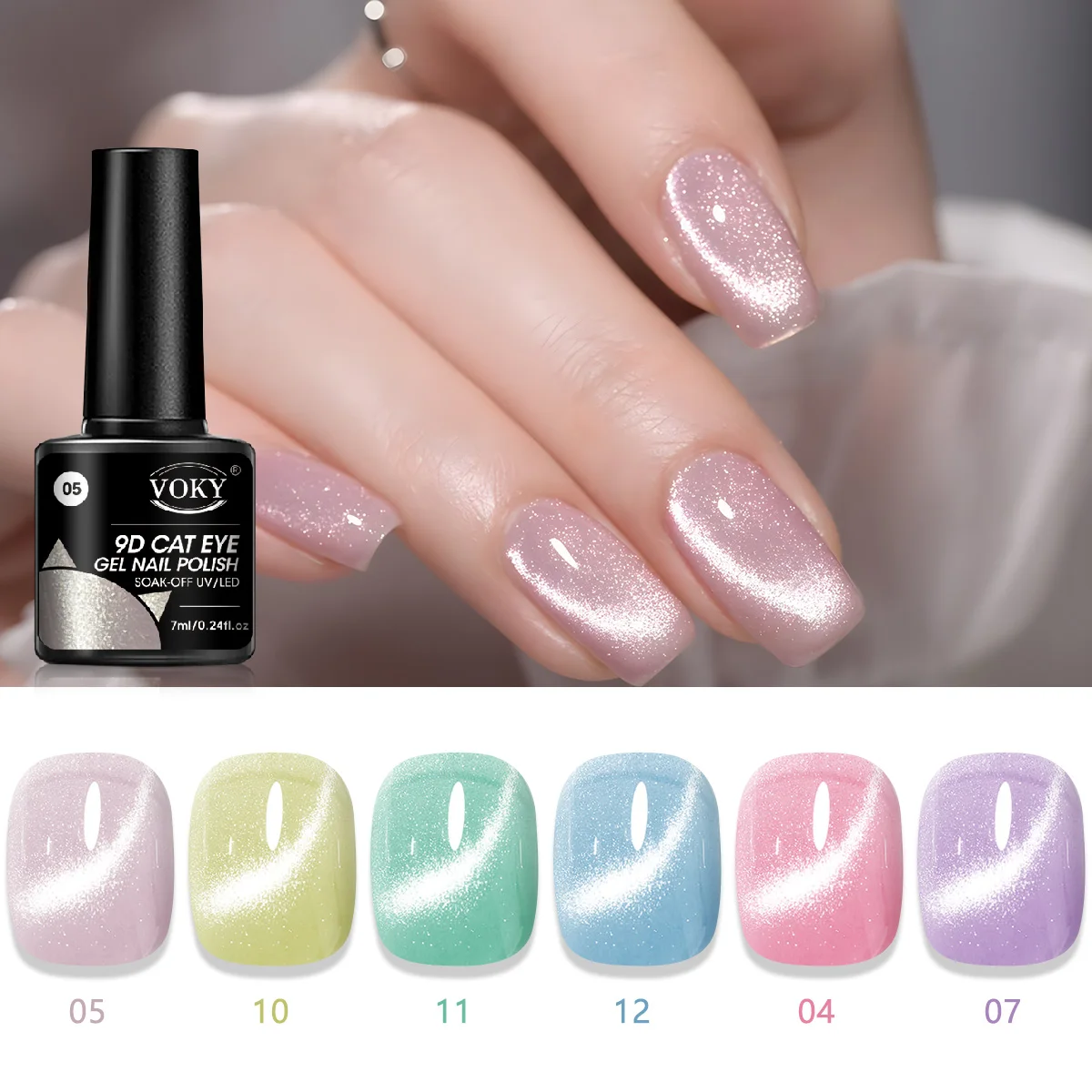 

VOKY 6PCS Crystal Stone cat's Eye Gel Nail Polish Set, UV/LED semi-permanent shiny wide cat's eye gel nail Salon DIY gift
