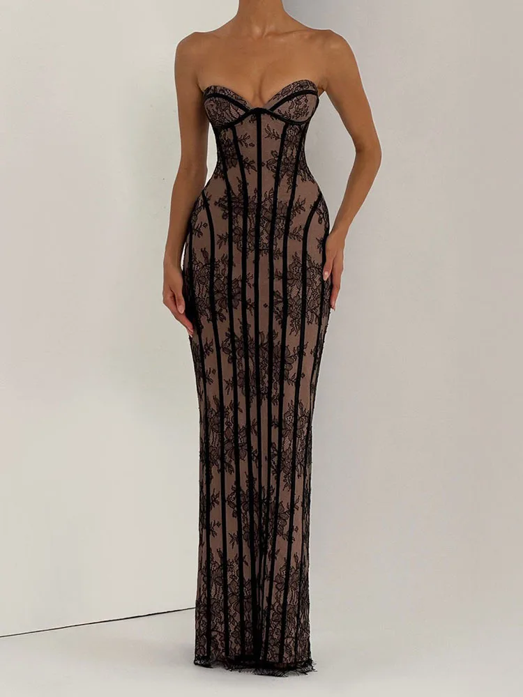 Strapless Bodycon Maxi Dress for Women 2026 Striped Backless Elegant Party Evening Gown Casual Summer Wear view 6