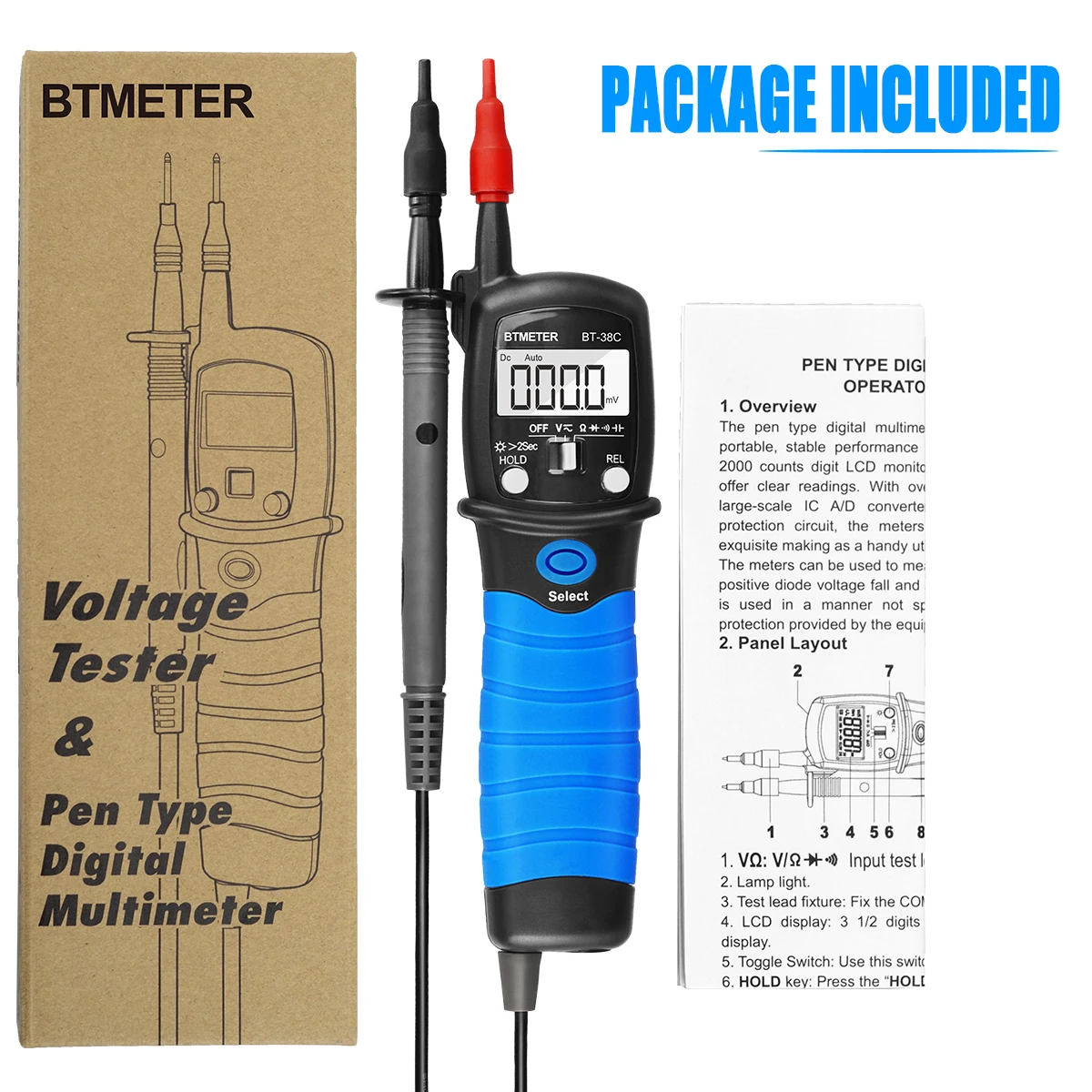 Btmeter BT-38C ac dc 600v高電圧テスター、60mオーム抵抗計、静電容量ダイオードテスト付き