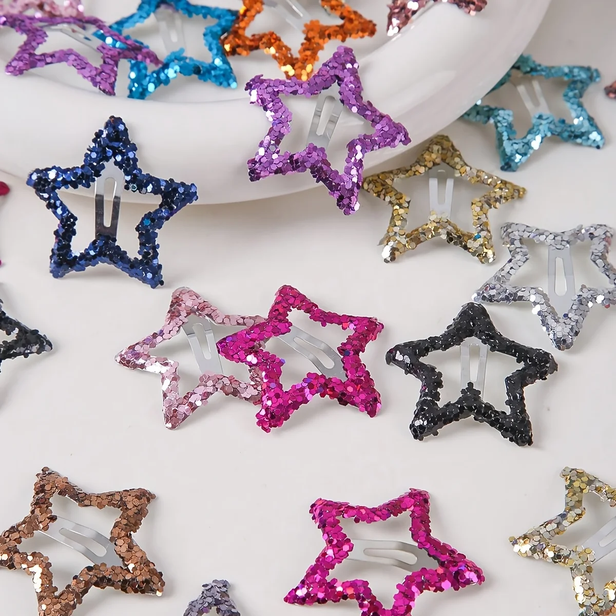 20 Stück ausgehöhlte Stern-Haarspangen, bunte Pailletten-Stern-Haarspangen, süße Kopfbedeckung, Haarspangen, Haar-Accessoires für Mädchen – Detail 4