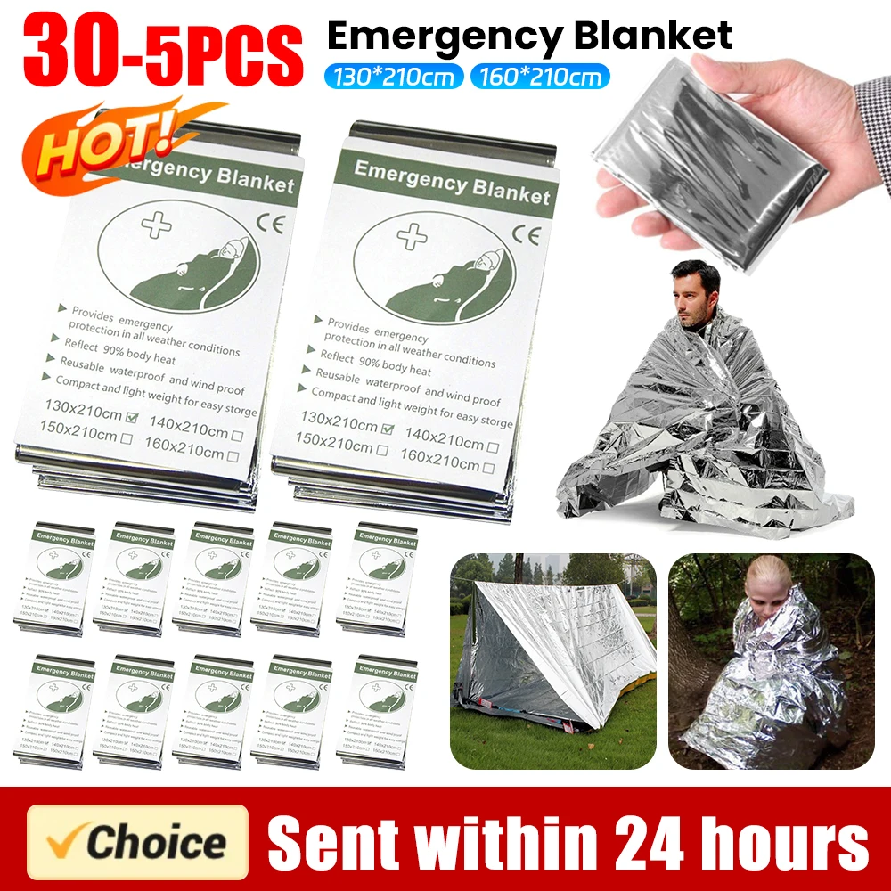 5-30PC Emergency Blanket Outdoor Survival First Aid Kit Windproof Insulation Lifesaving PET Foil Thermal Military Rescue Blanket