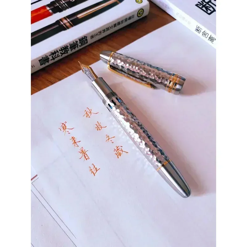 Nieuwe MAJOHN Titanium Legering Ti-136 Zuigerpen Metaal Geborsteld Anti-slip Hamer Patroon Versie EF/F Vulpen Schrijven Gift Pen