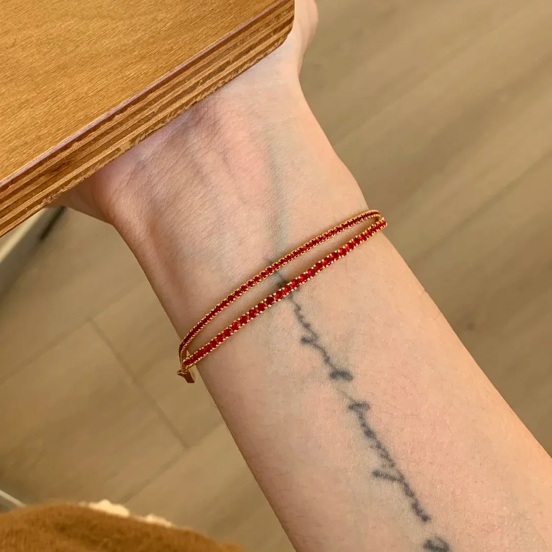 Classic square inlay diamonds fine red bracelets for women exquisite fashion layering style Single row bracelet jewelry gift