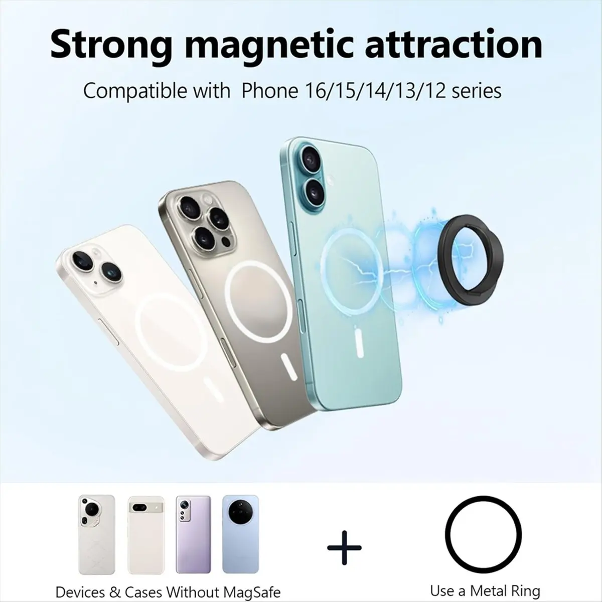 A49T Magnetic Silicone Ring Grip Phone Holder,Rotating Finger Loop Ring Grip Holder,Soft and Portable,Magnetic Bracket White