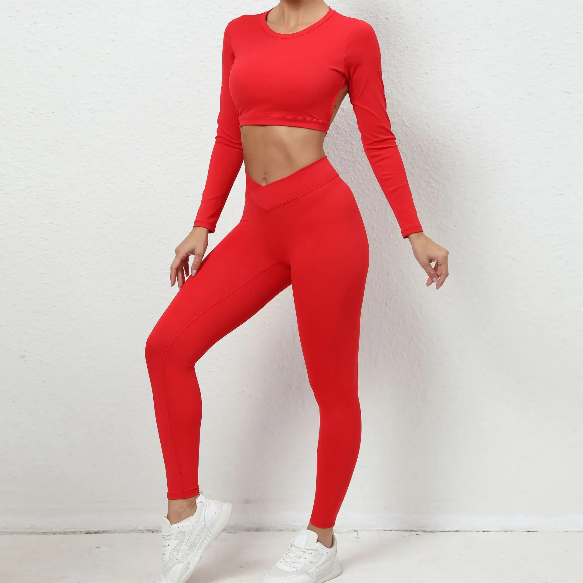 2Pieces Long Sleeves Sports Shirt Suit Women Gym Set Female Yoga Bra Running Tracksuit Workout Yoga Suit High Waist Leggings