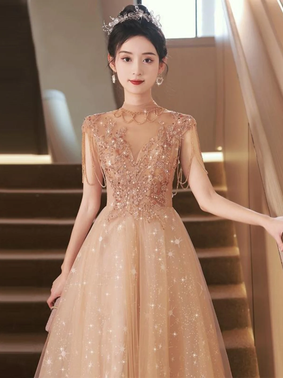 

Ele Princ Sle Evening Gown for Girls Luxury Petite Adult Ceremony Ball Dr Korean Sle Long Skirt with Belt