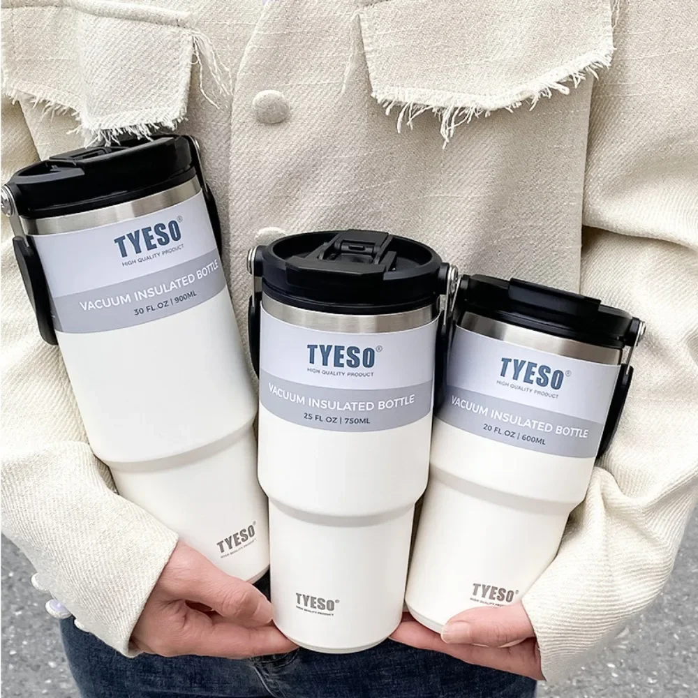 600/900/Ml Coffee Cup Stainless Steel Double-Layer Insulation Straw Cups Large Capacity High Appearance Water Cup Travel Mugs