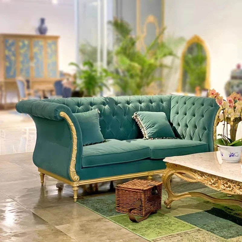 Court style real wood carving flower retro pull button petal sofa solid wood