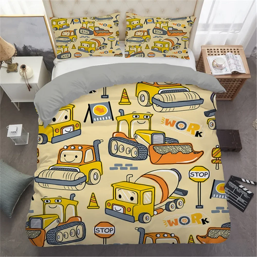 

Simple Cartoon Car Bedding Set Excavator Duvet Cover Bedroom Comforter Single Twin King ​Size Quilt Cover Home Textile 2/3PCS