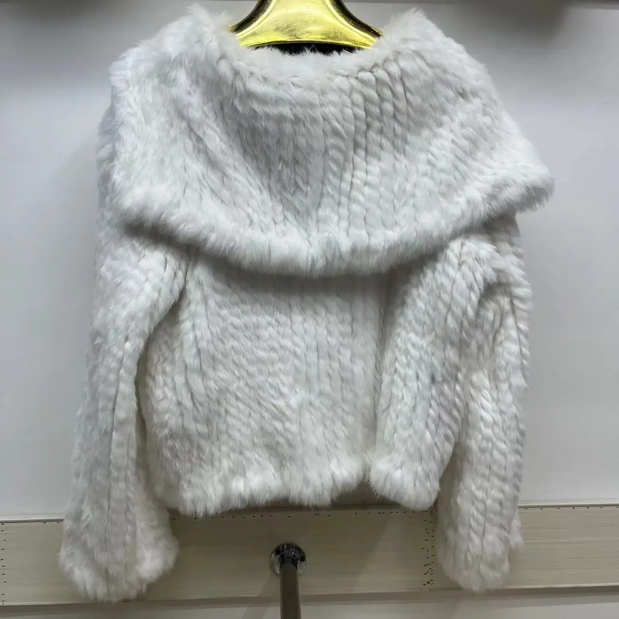 2023 autunno inverno nuovo cappotto di pelliccia di coniglio intrecciato a doppia faccia addensato per le donne giacca di pelliccia corta moda collo marinaio Y4356