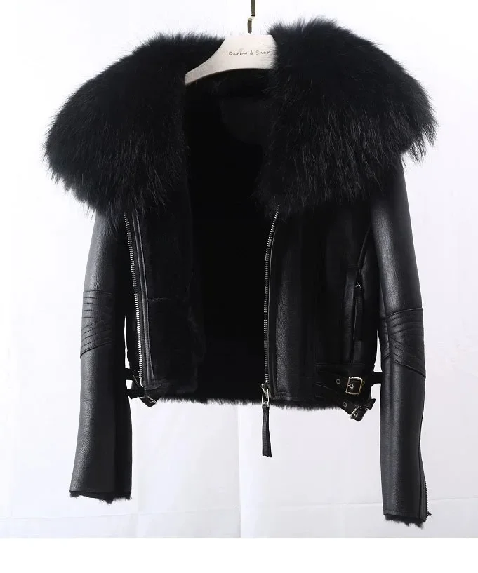 FURARISTOCRAT Real Fox Fur Coat Genuine Leather Sheepskin Jackets Women Fur Coats Short Design