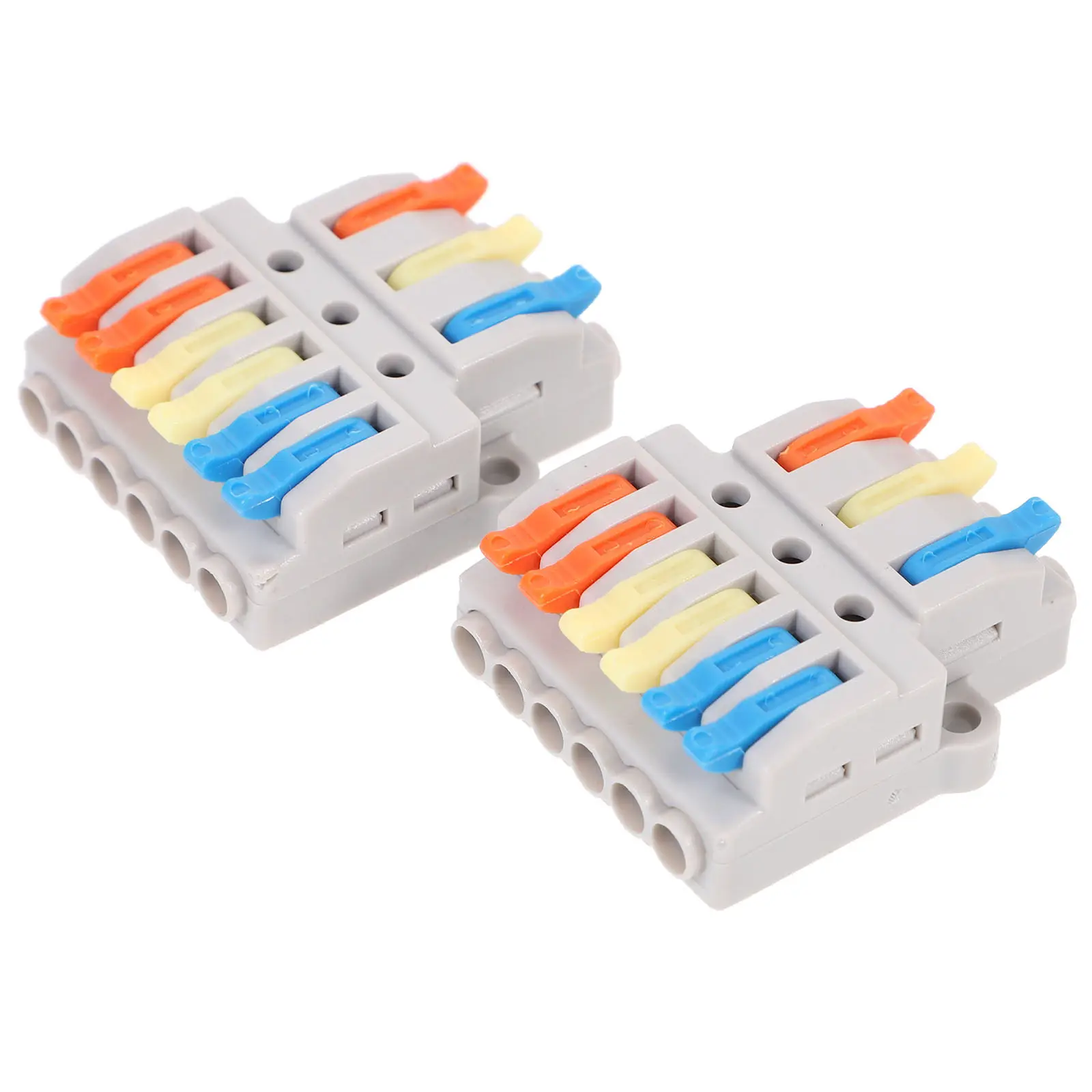 

2Pcs Lever Wire Connectors 3 in 6 Out Nylon Copper Quick Connect Electrical Terminal Blocks for Lighting Fan Auto Doors Small