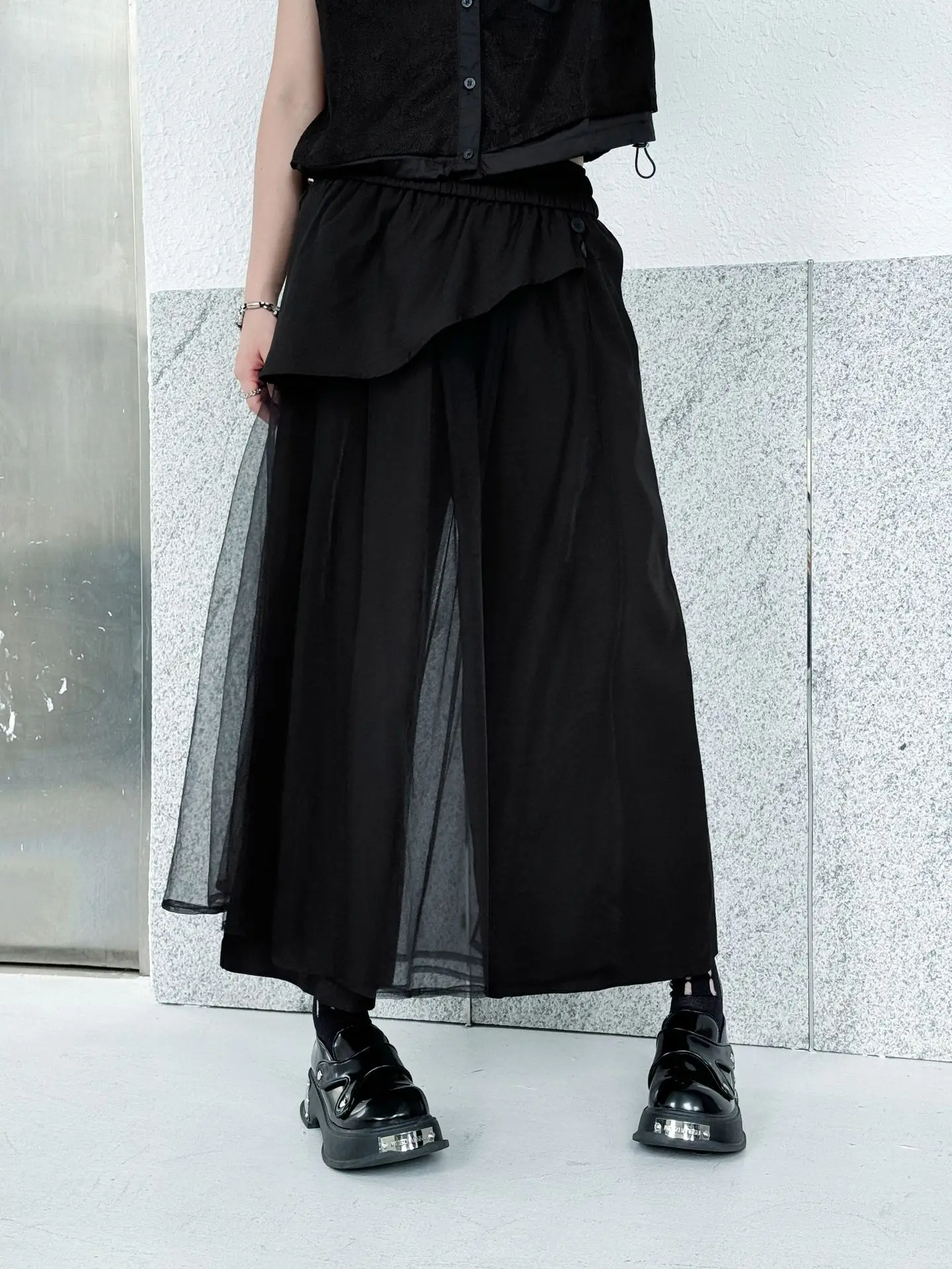 Personality Mesh Patchwork Design High Waist Wide Leg Pants Summer Woman Y2K Clothes Harajuku High Street Pants Pantalones