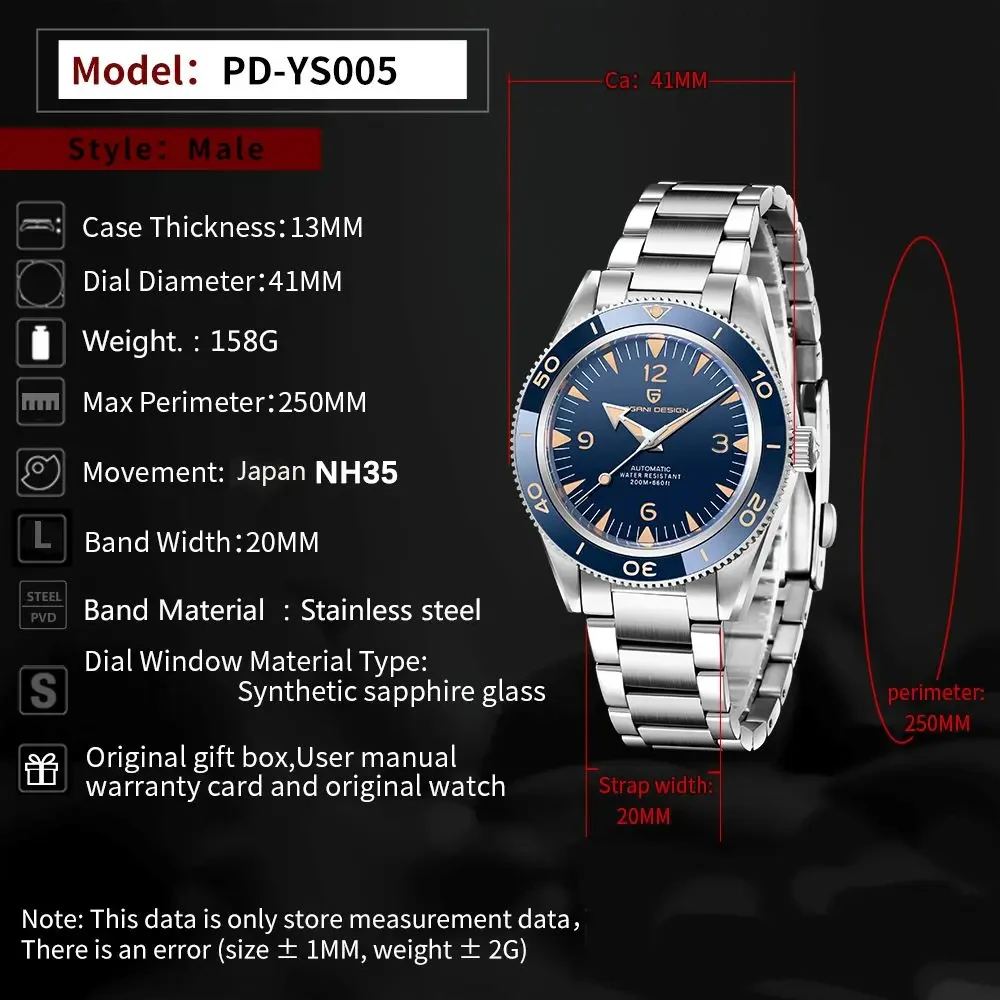 2024 PAGANI DESIGN Watch Men's Automatic Mechanical wristwatch Sapphire Stainless Steel Clock Nh35 Watch for Men reloj hombre