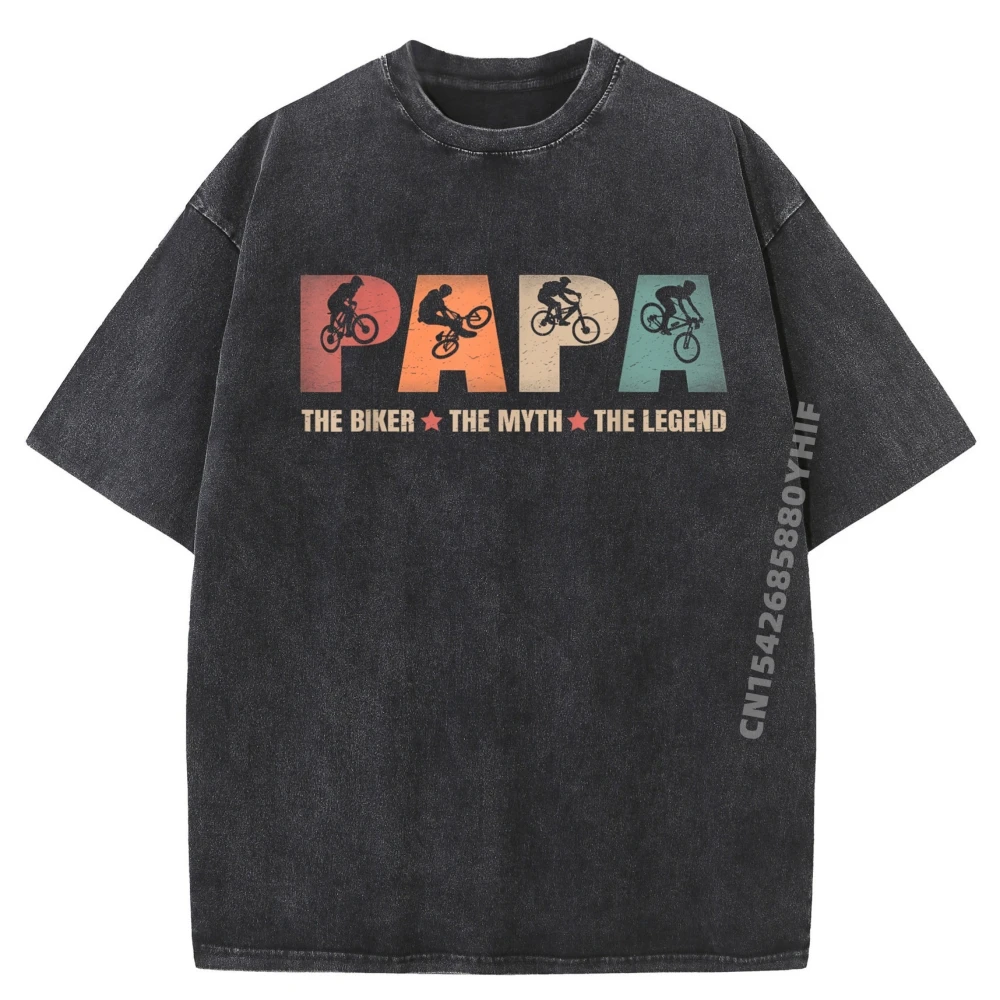 

Papa Biker Myth Legend Велосипед Велоспорт Папа Простые футболки оптом Camisas De Hombre Негабаритная мытая футболка для мужчин