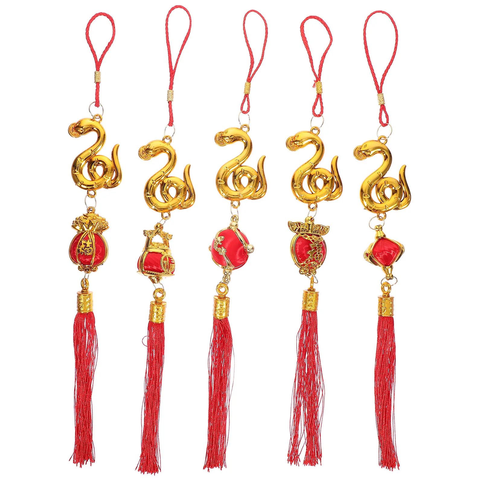 

5pcs Chinese New Year 2025 Snake Ornament Lucky Hanging Decor Red Knot Pendant For Home Office Feng Shui Prosperity Spring