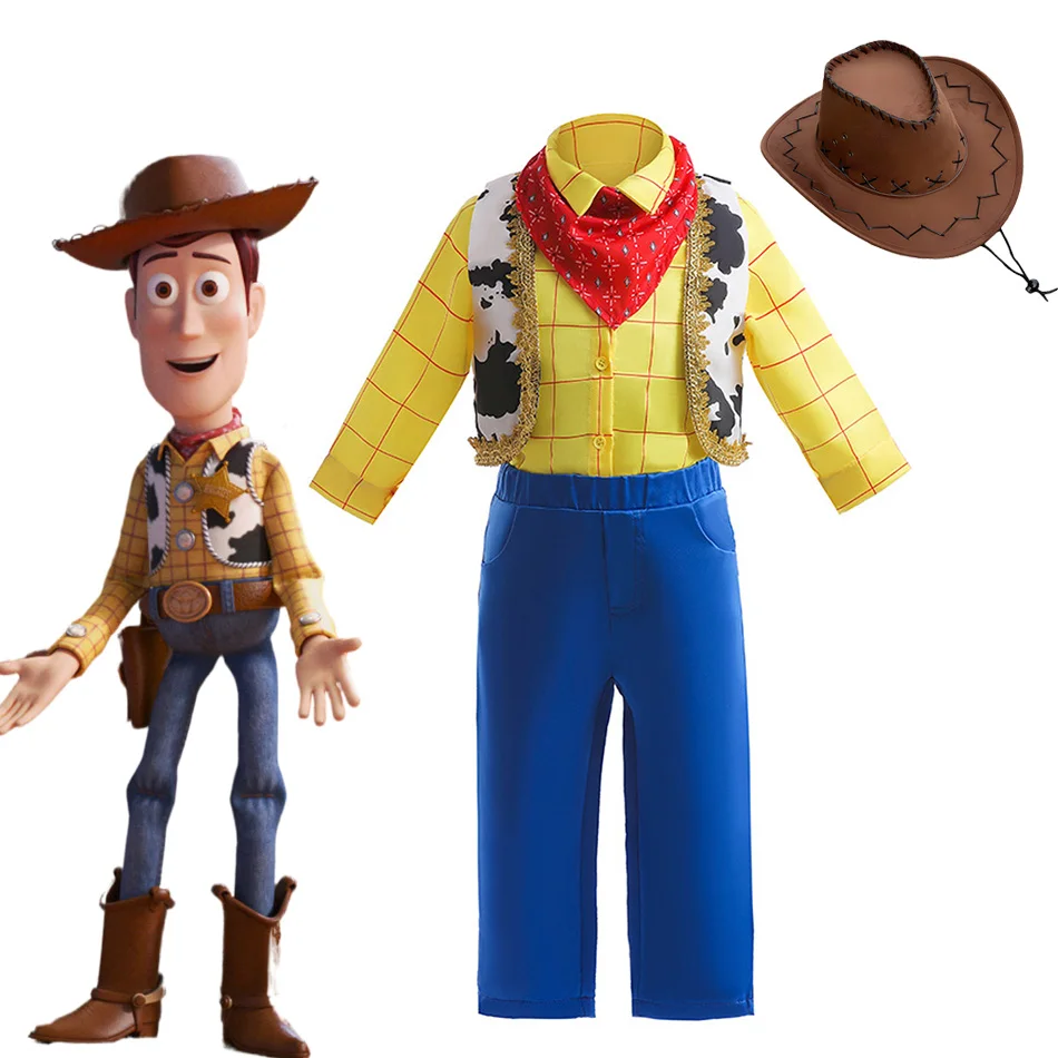 

Костюм Вуди «История игрушек Диснея» для мальчиков, карнавальный костюм шерифа, комплект из 3 предметов, детская нарядная одежда для ролевых игр на Хэллоуин, карнавал