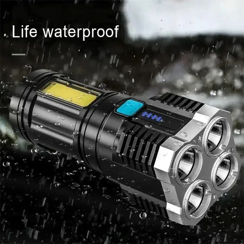 High Power LED Flashlights Camping Torch With 4 Lamp Beads And COB Side Light Rechargeable Portable Hand Lantern 4 Lighting Mode