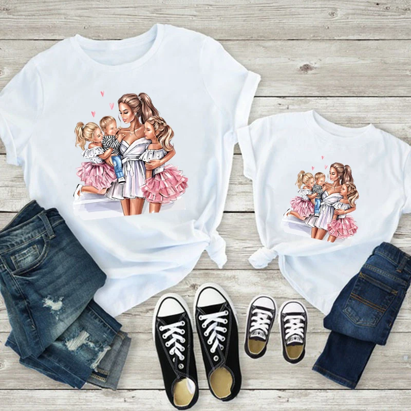 New Mother Kids tshirt divertente famiglia abbinamenti completi bianco manica corta madre figlia abiti coordinati estate famiglia Look