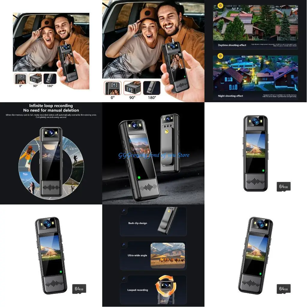 

Носимая нательная камера H9EB с вращающимся на 180° объективом 2K и циклической записью с картой памяти емкостью 64 ГБ