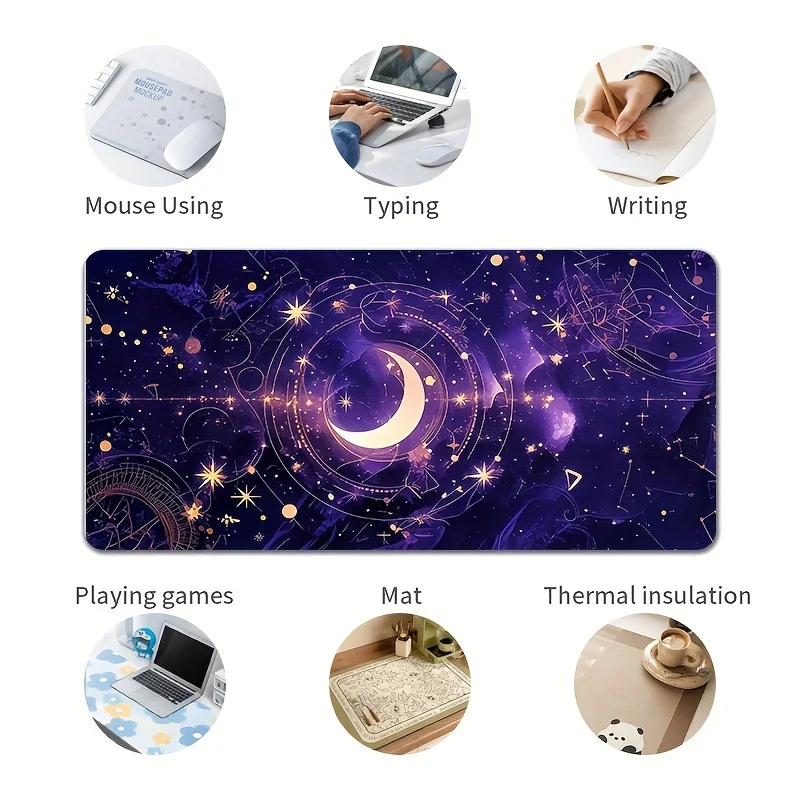 보라색 별이 빛나는 하늘 만화 디자인 마우스 패드 대형 고무 미끄럼 방지 책상 액세서리 사무실 및 게이머 키보드 장식 매트용 마우스 패드