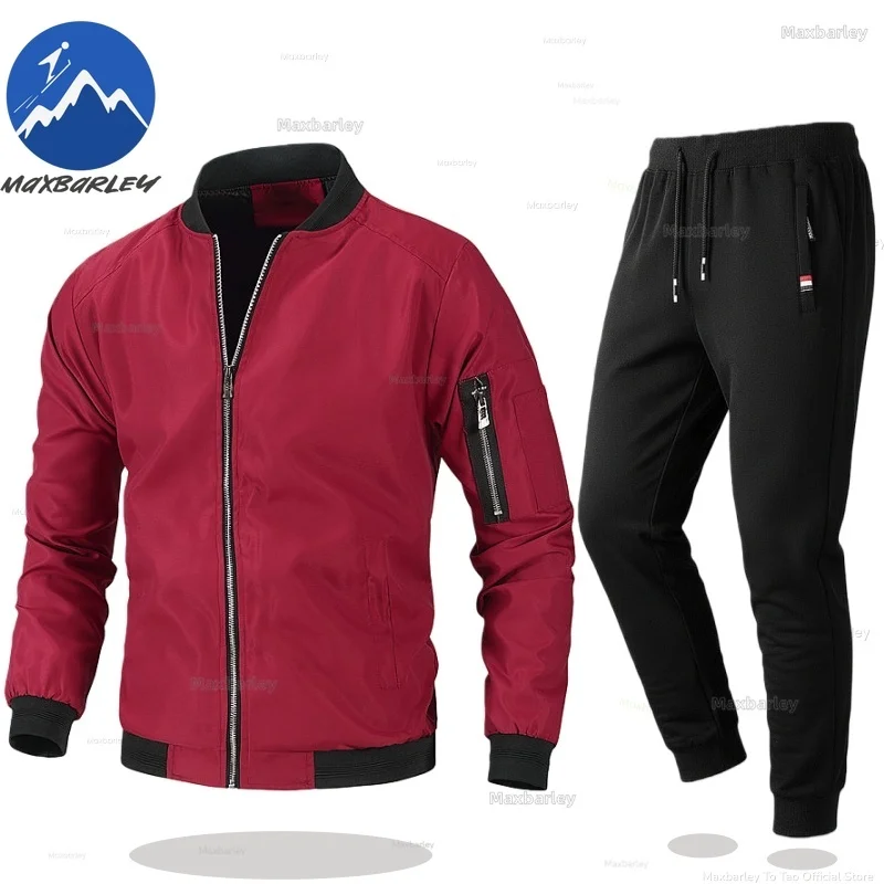 

Maxbarley Baseball Jacket Set Men 2026 New Autumn Motorcycle Zippered Coat+ Pants Set Casual Tracksuit 2-piece Street Clothing