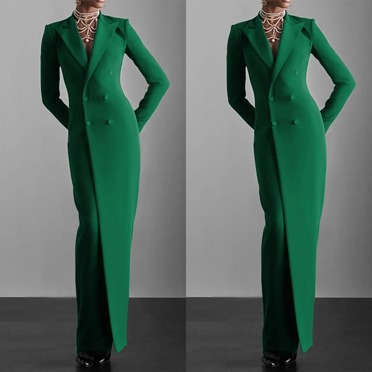 Spring Green Women Long Dress Slim Fit Custom Made Wedding Prom Formal Wear Tuxedos Blazer Guest Wear