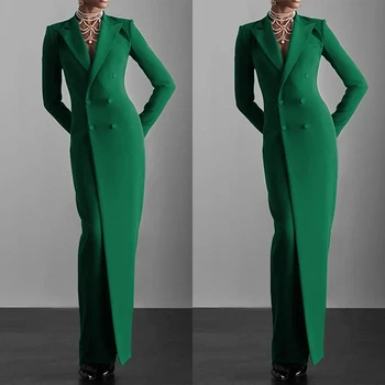 Lente Groene Vrouwen Lange Jurk Slim Fit Custom Made Wedding Prom Formal Wear Smoking Blazer Guest Wear