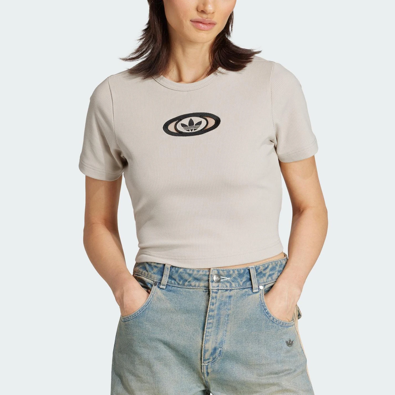 

Adidas Genuine Trefoil женская модная тонкая дышащая футболка на шнуровке KC8803