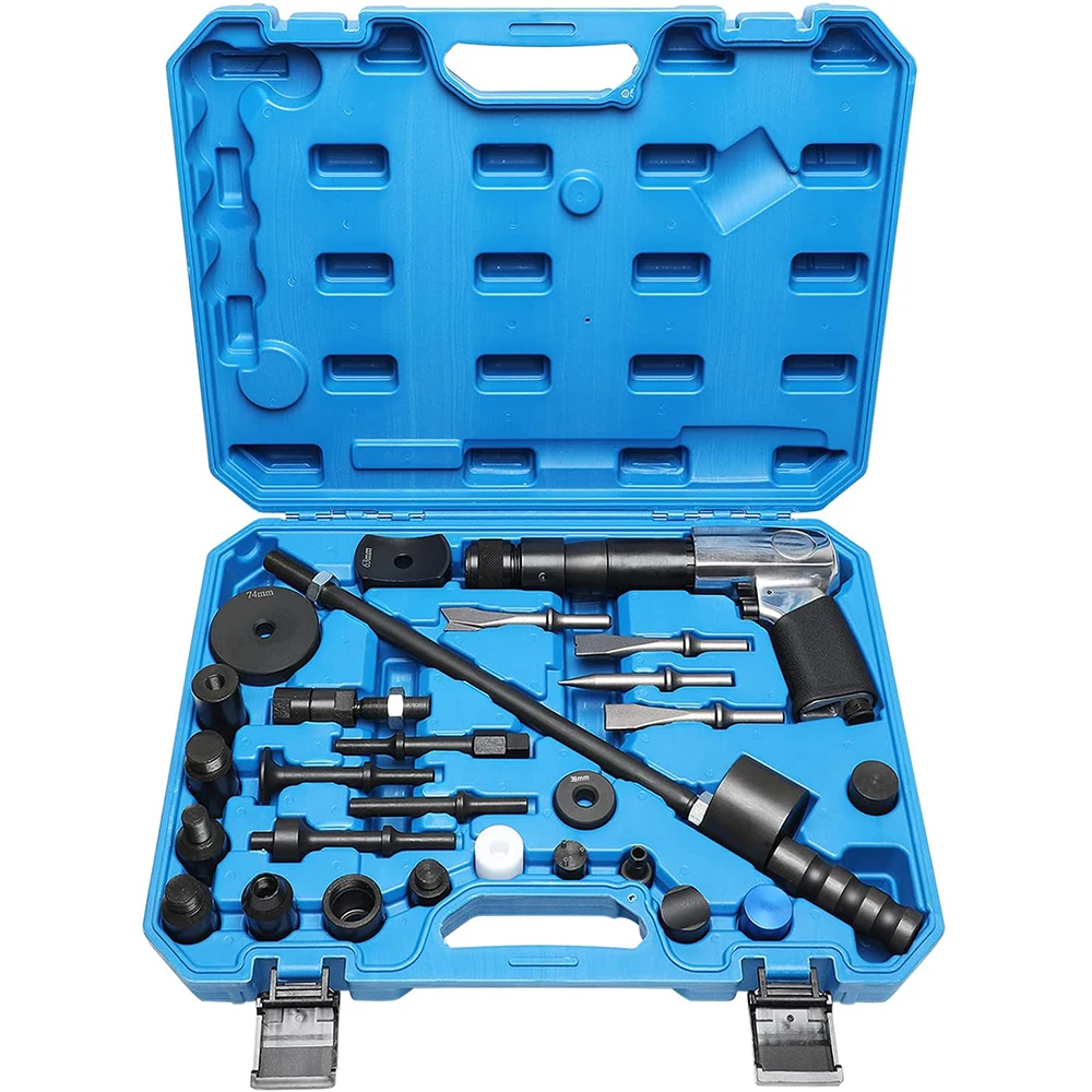 Air Hammer Tool Kit, Flat Chisel Indent Chisel Taper Punch Tail Pipe Cutter Diesel Injector Extractor Adapters Set