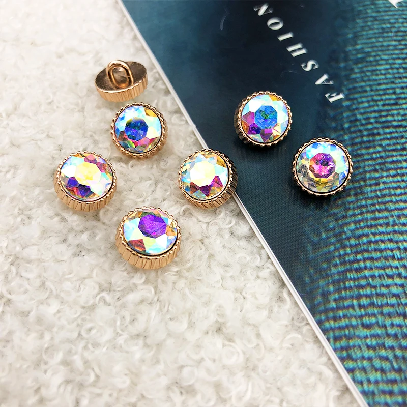 6Pcs/lot 10/11mm Exquisite Round Metal Rhinestone Button girl Blouse Dress Chiffon Kids Button Premium C332