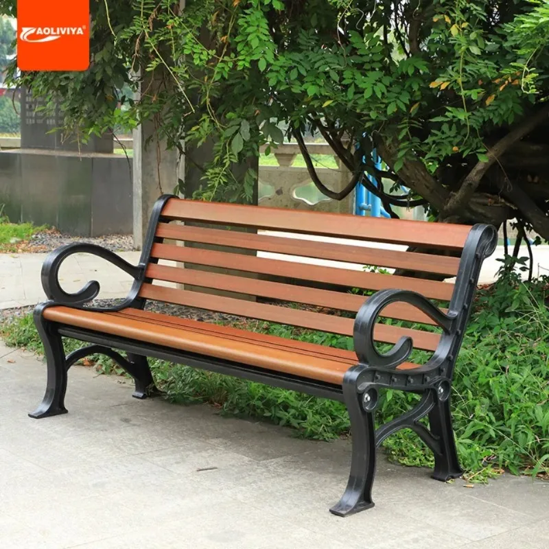 AOLIVIYA Outdoor Park Chair Backrest Bench Iron Leisure Residential Garden Square Plastic Wood Solid Wood Long Chair