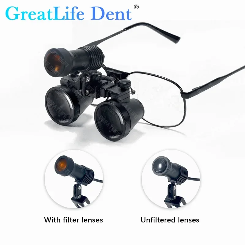 GreatLife-Dent 2.5X/3.5X Dentistes, Monture de lunettes en métal, Type de lunettes dentaires en aluminium, Éclairage de laboratoire, Loupe médicale