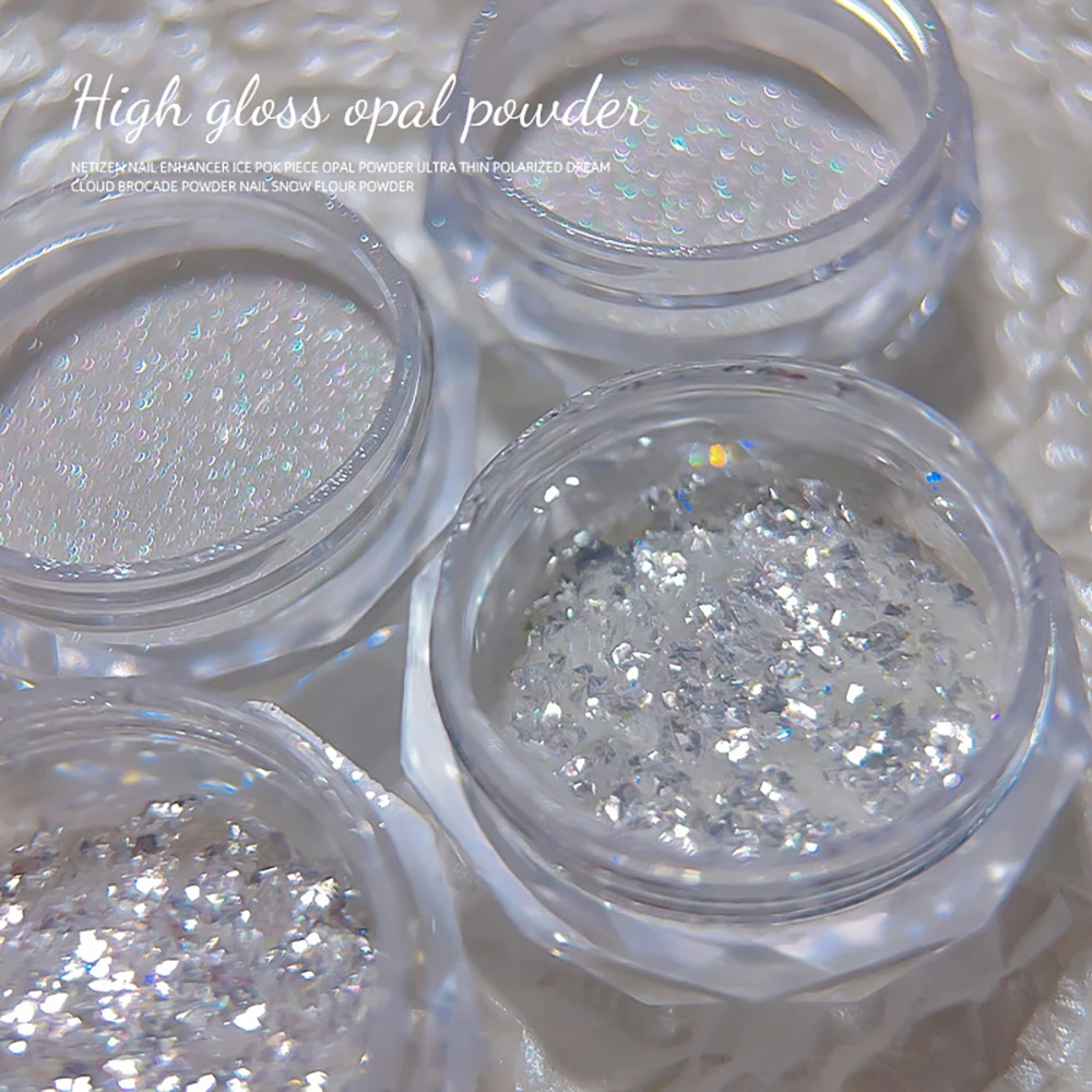 1Jar White Ultra-Thin Polarizing Opal Powder Net 1-2g Opal White Glitter Powder Rubbing Manicure Pigment White Dust &*&