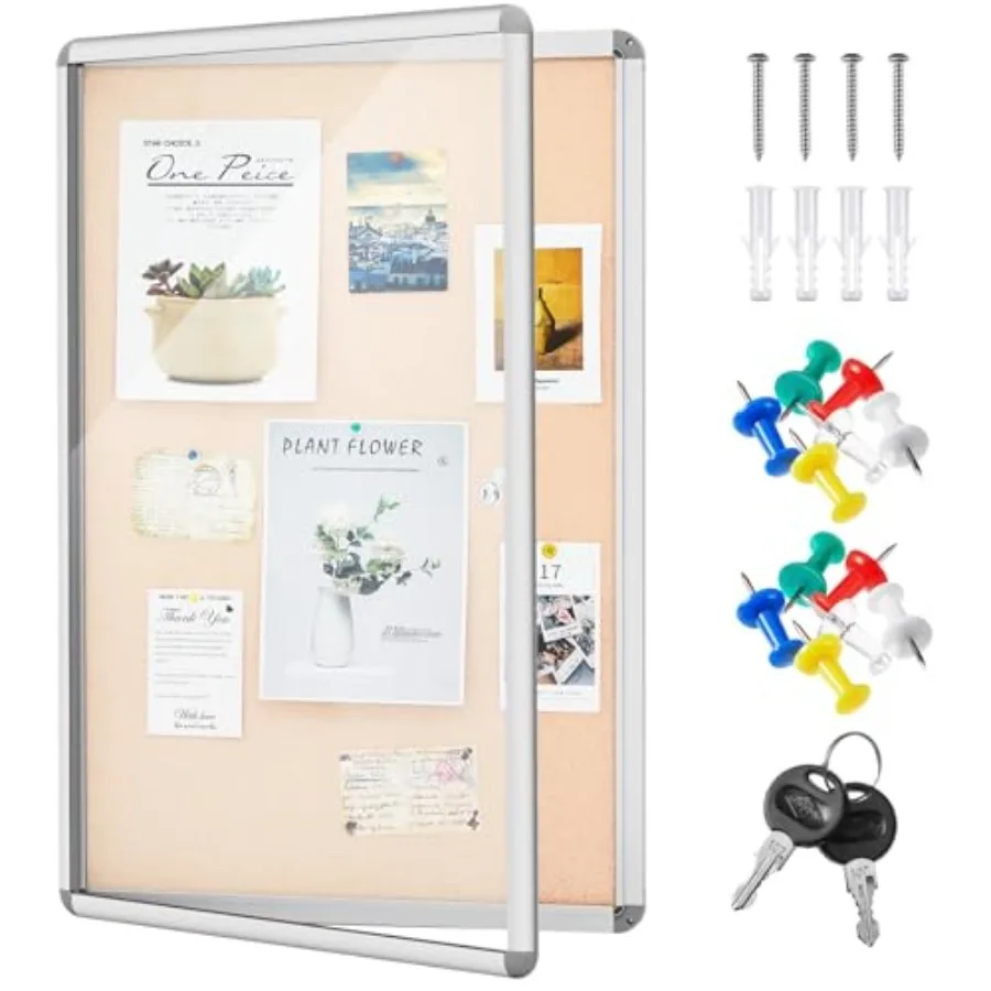 

Настенная витрина-доска для объявлений 36 x 24 дюйма, закрытая, с тканевым покрытием, с защитой от несанкционированного доступа, с замком, тканевая и алюминиевая рама