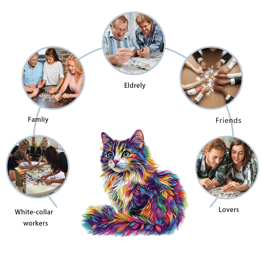 لغز خشبي على شكل قطة ملونة، ألعاب خشبية على شكل حيوان غير منتظم بشكل فريد، ديكورات إبداعية مصنوعة يدويًا، هدايا العيد ديكور منزلي