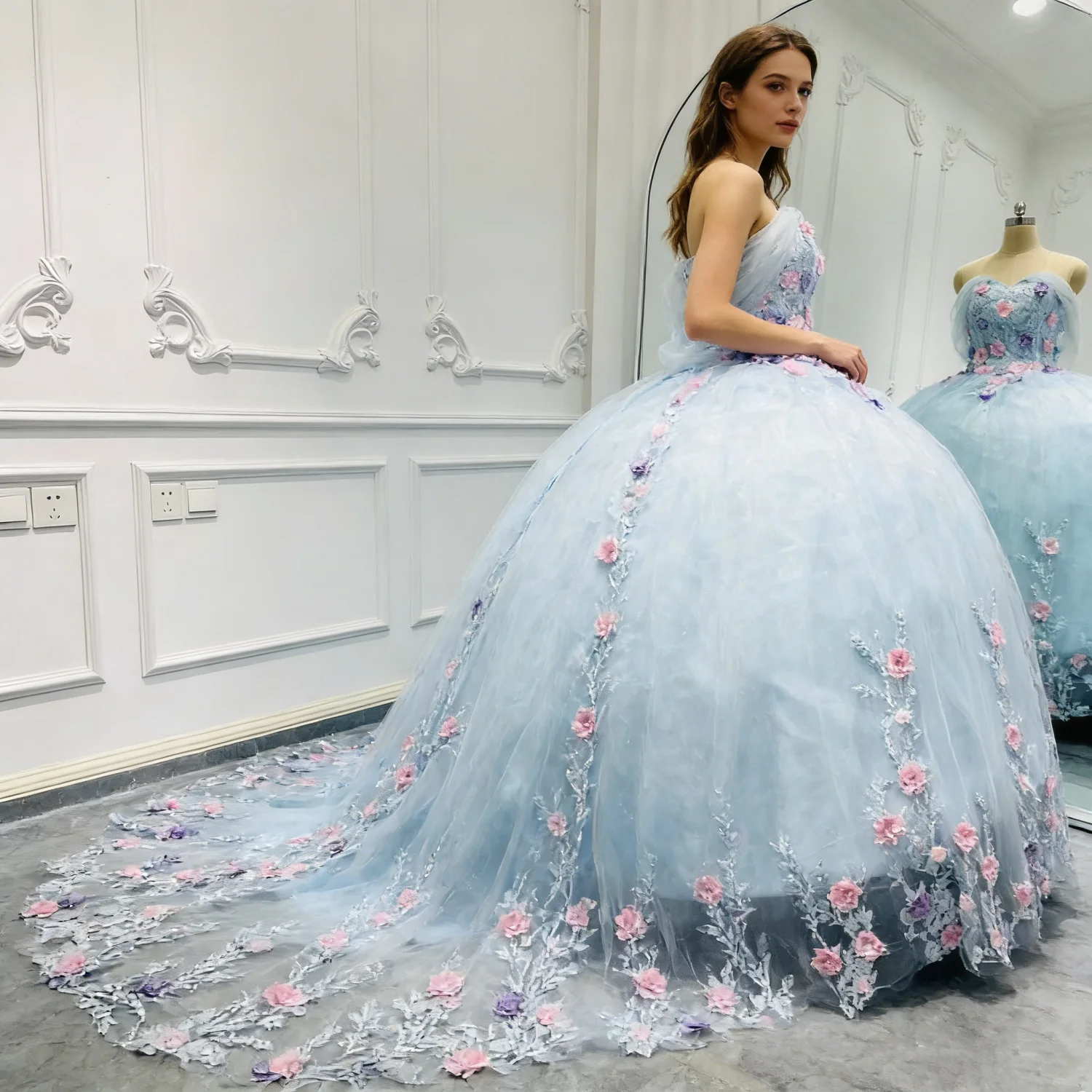 

Real Picture Princess 15th Girl Quinceanera Dresses Off Shoulder 3D Floral Lace Up Women Prom Birthday Party Gown 16 Customized