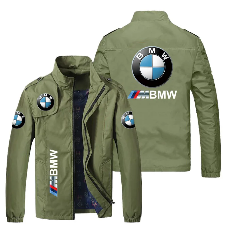 BMW Jacket Men\'s Clothing BMW Logo Print Biker Jacket Windbreaker Casual Outdoor Sports Oversized Biker Racing Jacket Black