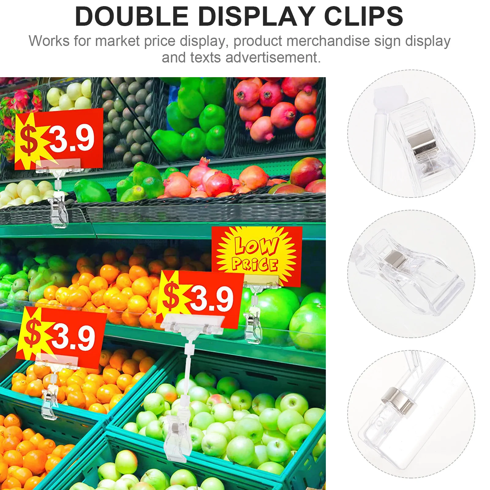 

25Pcs Rotatable Sign Holder Clip Double Display Clips for Price Tag Label Display Clear Sign Double Clip Easy Installation