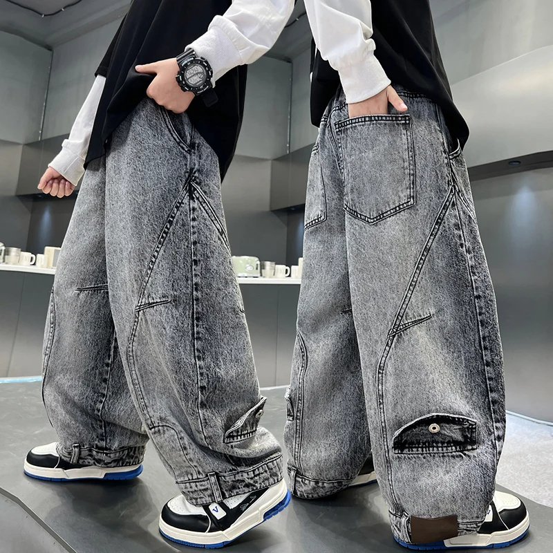 

Осень 2024, новая модная тенденция, прямые джинсы, уличный стиль, красивые повседневные длинные брюки для мальчиков