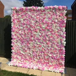 White Pink Silk Rose Flower Wall for Wedding, Birthday Party Backdrop, Babyshow, Home Decor, Artificial Flower Panels