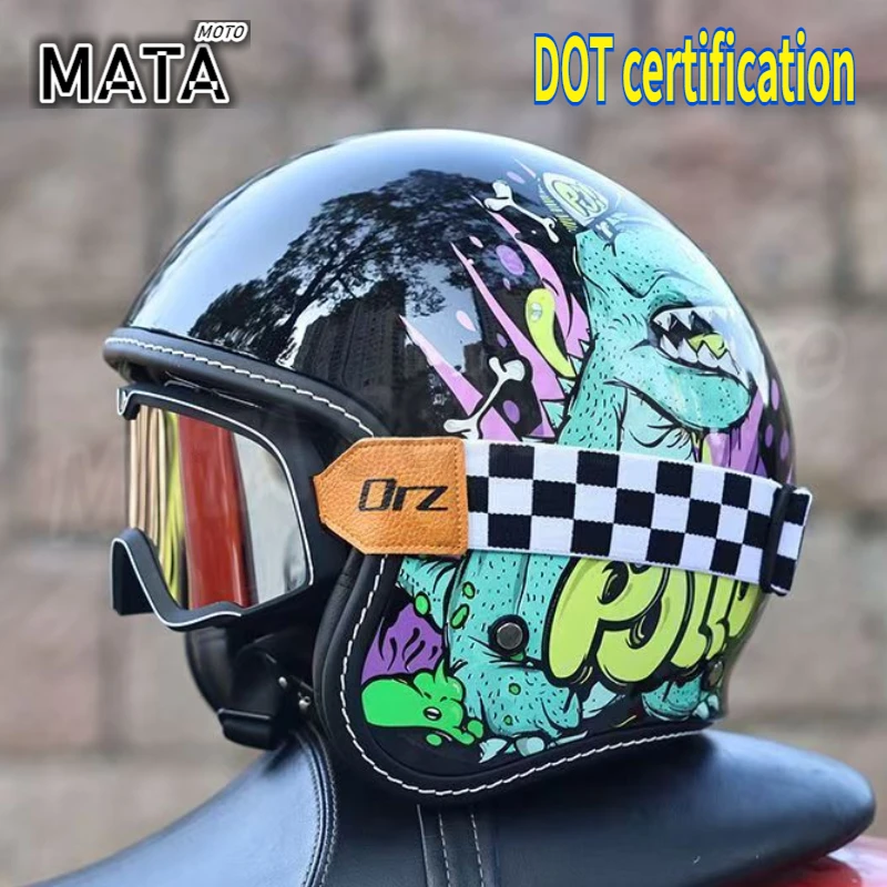 

DOT Certified Retro Motorcycle Semi-helmet, Motorcycle Three-quarters Helmet Four-season Electric Vehicle Scooter Helmet Safet