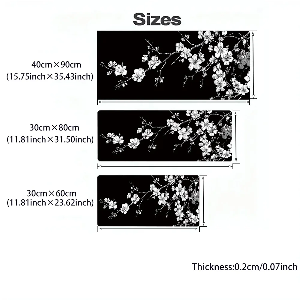 Cherry mouse pad, black and white, retro style, flower mouse pad, ideal office mouse pad, rubber base, suitable for gaming