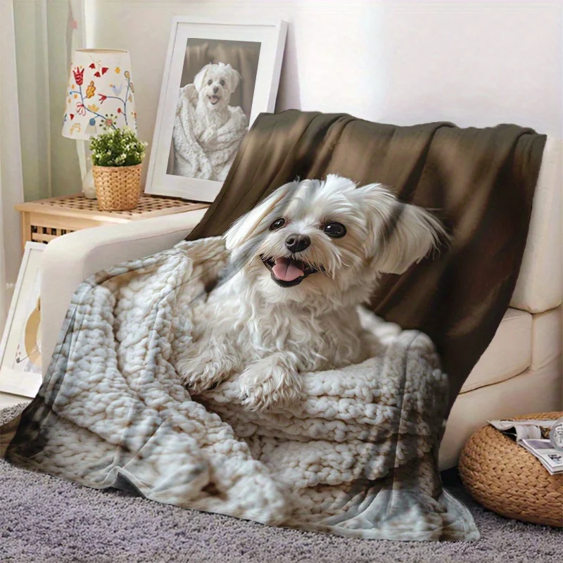 Maltese Dog Print Blanket - Soft & Warm Polyester Throw for Naps, Travel, Camping, and Home Decor - Perfect Gift for Dog Lovers