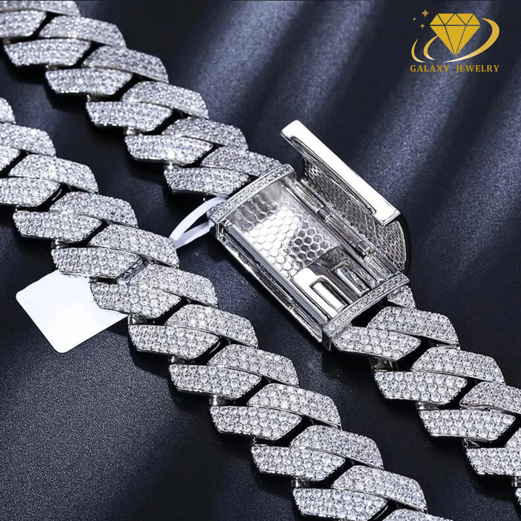 Fashion Jewelry 925 Solid Silver Cuban Bracelet 15mm Miami Iced Out 3 Rows Moissanite Diamond Cuban Link Chain for Men